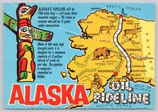 Alaska Oil Pipeline Illustrated Map Postcard, Posted 1977 Air Mail Anchorage AK picture