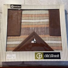 Irish Linen Old Bleach Striped TABLECLOTH 4 Napkins NOS in Box 52 x 52 picture