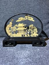 Fujian- Vintage Hand Carved Cork Diorama Art Glass Wood Framed Picture picture