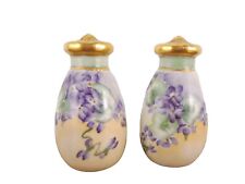 Pair Antique O&EG Royal Austria Handpainted Violets Porcelain Salt And Pepper picture