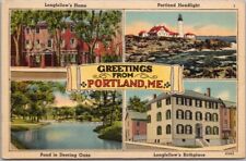 c1940s PORTLAND, Maine Linen Postcard Longfellow's Home & Birthplace / Headlight picture