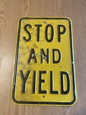 Vintage 1940s STOP And YIELD Embossed Steel Street Road Sign Yellow & Black 18” picture