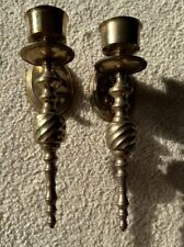 Vintage Pair Solid Brass Wall Sconces Candle Holders picture