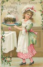 CHRISTMAS - Girl Carrying Pudding With Every Good Christmas Wish Postcard picture