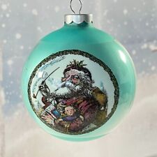 Vintage Large Santa Claus Christmas Ornament Glass Ball Blue 3.5*3 picture