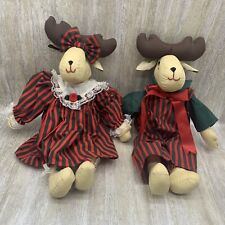 2 Moose Plush Christmas Reindeer Primitive Rustic large 15 inch shelf sitters picture