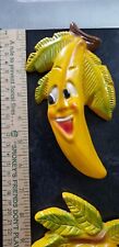 VTG Anthropomorphic Fruit Chalkware 3D Plaques Whimsical Banana & Lemon (?) 2 PC picture