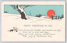 Postcard Christmas Arts & Crafts Artist Signed E. Weaver Snowy Landscape Vintage picture
