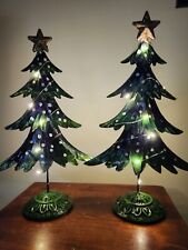 Pair of Lighted Metal Christmas Trees--Battery Operated picture