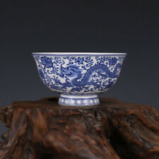 Fine Chinese Qing Qianlong old antique Porcelain blue white dragon bowl picture