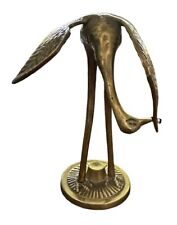 Vintage MCM Leonard Solid Brass Crane Egret Heron Bird Sculpture 5” picture