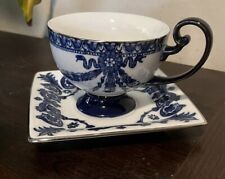 Vintage Bombay Company  Authentic Teacup and Saucer Set Blue and White Rosette picture