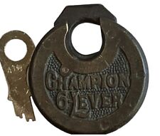 CHAMPION-6 Lever Antique Pancake Pushkey Vintage Padlock with Key Works Well picture