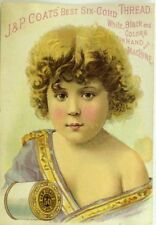 1880's-90's J & P Coats Thread Lovely Child Curly Hair Purple Robe P94 picture
