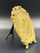 19th C Antique French Religious Christianity Saint Teresa Embossed Brass Plaque picture