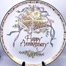 Vtg Happy Anniversary Porcelain Plate Japan EHW Enterprises Floral Bells 10.25” picture