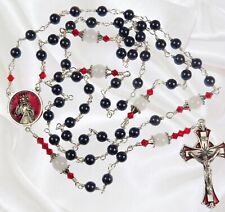 Handmade Catholic Rosary, Red White & Blue. Enamel Accent Silver Cross picture