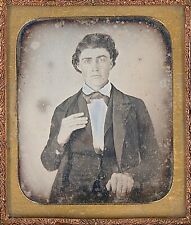 Handsome Light Eyed Young Gentleman With Curly Hair 1/6 Plate Daguerreotype T373 picture