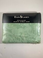 VTG Ralph Lauren Full Flat Sheet 100% Cotton Avery Green Floral Damask NOS picture