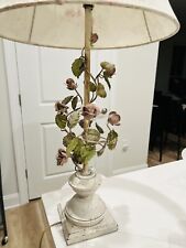 Vintage Italian Tole Lamp Pink Roses Made In Italy picture