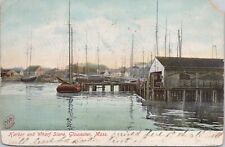 Lithograph * Gloucester MA Harbor & Wharf Scene 1907 picture