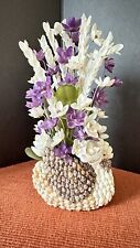 Seashell Flower Arrangement In Swan Sea Shell. Vintage Tiny Shell Covered Swan picture