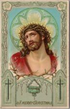 c1910s MERRY CHRISTMAS Embossed Gel Postcard JESUS CHRIST / Crown of Thorns picture