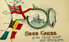 British Royal Navy Vtg Postcard Flags of  Belgium France Russia - WWI Era picture