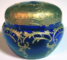 Cobalt Blue Covered Vanity Jar or Box Gold Decorated  Multiples Available picture