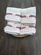 GORGEOUS SET/4 Light DUSTY PINK color HAND TOWELS w/handmade TRIMS borders, NEW picture