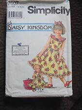 Simplicity Daisy Kingdom 7607 Dress Girl's Size 7-8-10-12 Matching Doll Dress  picture
