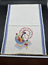 Vintage 60-70’s Embroidered Kitchen Tea Towel Crocheted Hem 22  X 16 Cottagecore picture