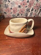 Vintage Handmade Ceramic Cowboy Hat Star Badge Rodeo Western Coffee Mug Cup picture