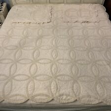 Ivory Crochet Lace Wedding Ring Quilt & 2 Shams Cottagecore Grannycore READ picture