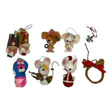 Vintage Lot of Felt Flock Mice Soldiers Dog Christmas Ornaments Japan picture