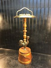 Vintage Mid Century Smoking Stand Butter Churn With Brass Rooster Glass Ashtray picture