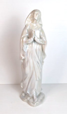 Large Iridescent White Ceramic Praying Virgin Mary Figurine Statue 17