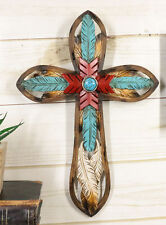 Southwest Native Indian Dreamcatcher Eagle Feathers Turquoise Rock Wall Cross picture