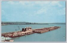 A Barge Going Up The Ohio Beautiful Ohio River Postcard 1960s Chrome Card picture