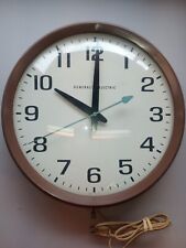 Vintage General Electric 14” Industrial/School Wall Clock Brown Frame WORKS picture