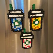 Perler Beads Starbucks Inspired Coffee Magnet Set Handmade Crafted Gift picture