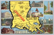 Louisiana State Map, Landmarks and Attractions, Vintage Postcard picture
