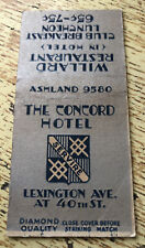 1930s-50s The Concord Hotel Matchbook Cover Willard Restaurant Servire picture