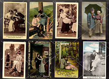 8 POSTCARD Antique Vintage LOVERS Real Photo SATIRE 1909-1917 1c stamps Flirty picture