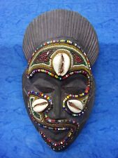 Antique African Wooden Mask with Intricate Glass Bead Work +3 Shells Hand Carved picture