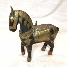 Vintage Hand Carved Wooden Horse With Copper & Brass Accents picture