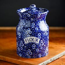 Vintage BURLEIGH Blue Calico LARGE Flour Canister RARE EXCELLENT England picture