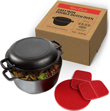 2In1 Dutch Oven Large - 5 Quart Dutch Oven Pot with Lid, Seasoned Cast Iron Camp picture