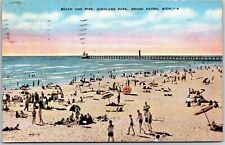1940's Beach and Pier Highland Park Grand Haven Michigan MI Posted Postcard picture