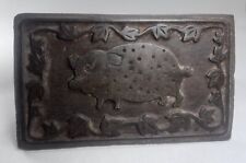 Vintage Cast Iron Bacon Press Wood Handle Pig Graphics picture